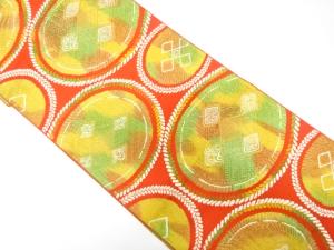 アンティーク　絵皿に花模様織り出し名古屋帯（着用可）